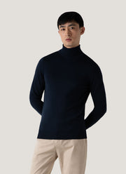 Men's Extra-Fine Merino Roll Neck in Light Navy