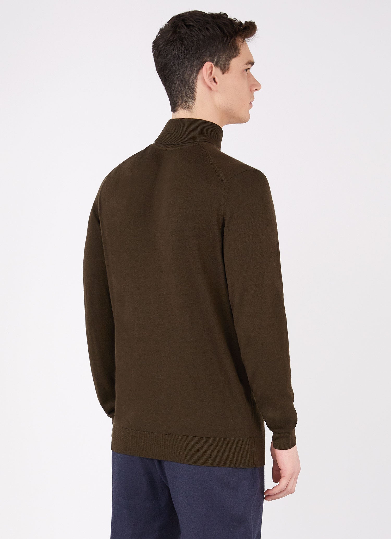 Men's Extra-Fine Merino Roll Neck in Dark Moss