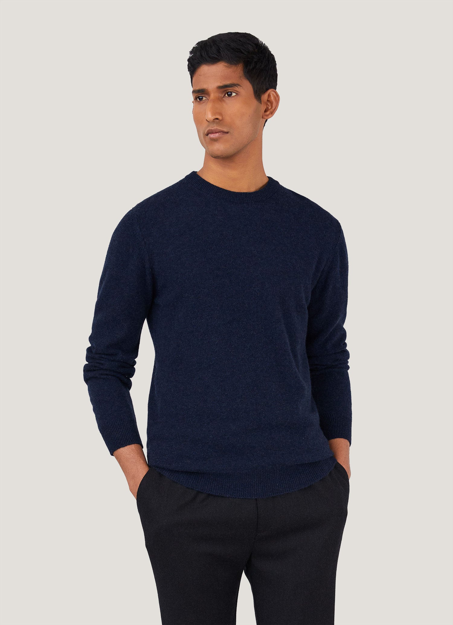 Men's Cashmere Crew Neck Jumper in Navy Melange
