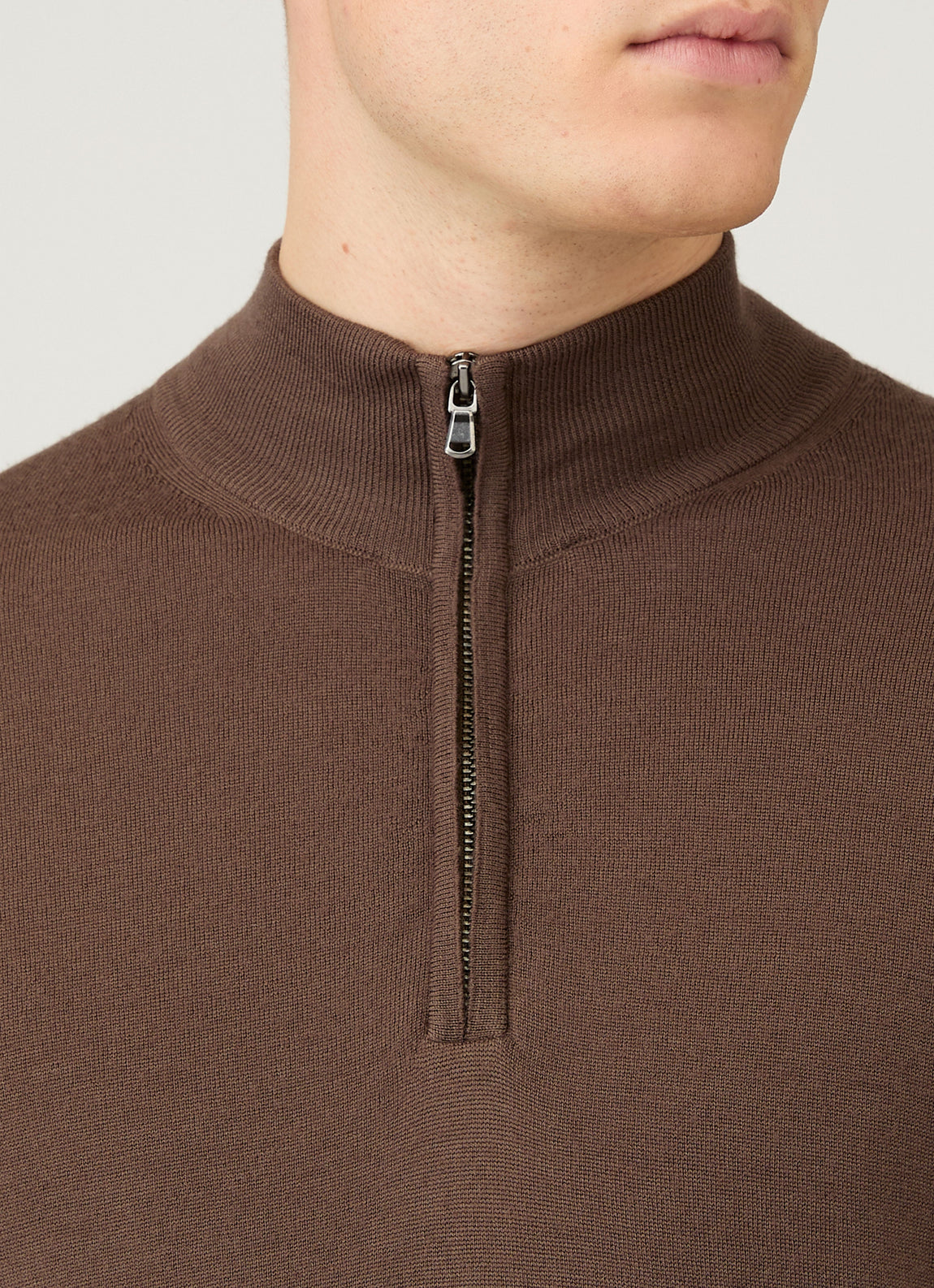 Men's Extra-Fine Merino Zip Neck in Bark