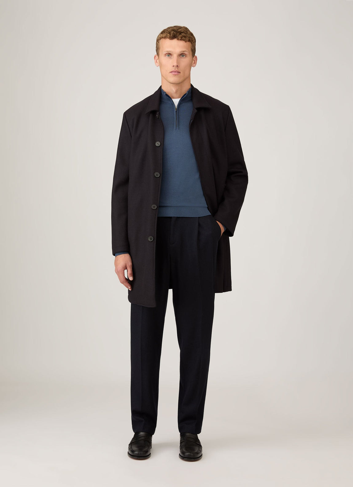 Men's Extra-Fine Merino Zip Neck in Slate Blue