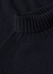 Men's Lambswool Roll Neck in Dark Navy Mouline