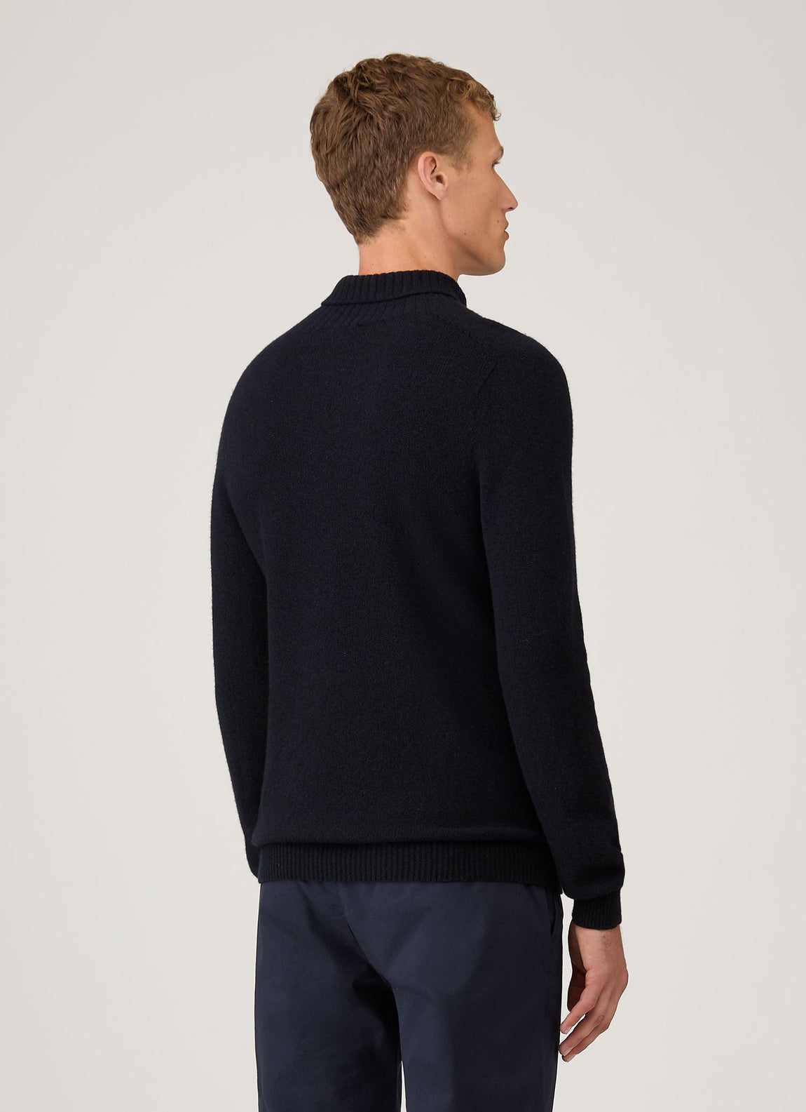 Men's Lambswool Roll Neck in Dark Navy Mouline