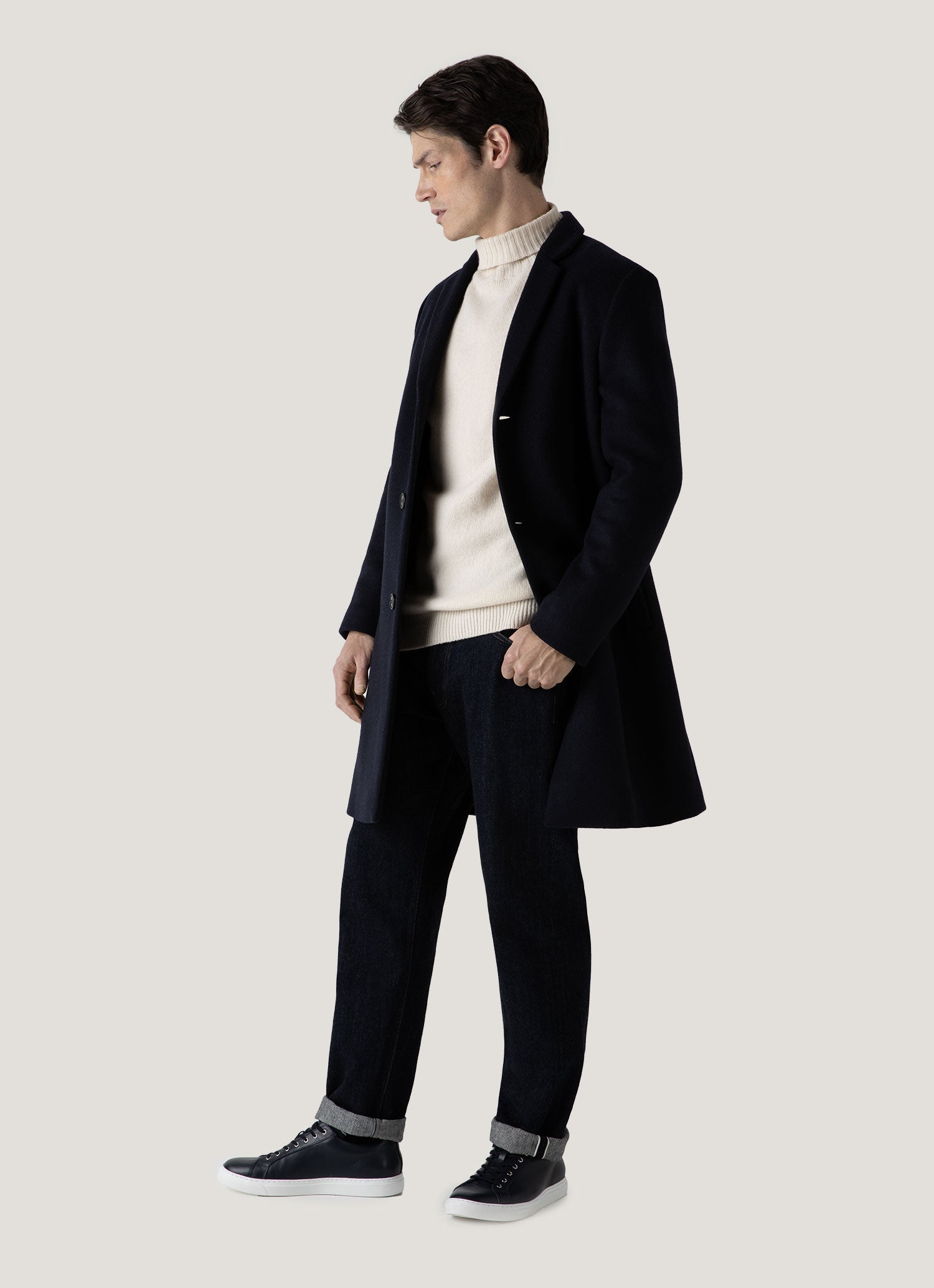 Men's Lambswool Roll Neck in Ecru