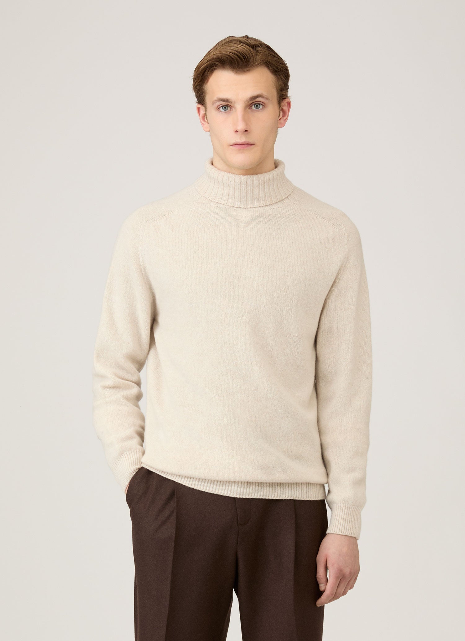 Men's Lambswool Roll Neck in Oatmeal Melange