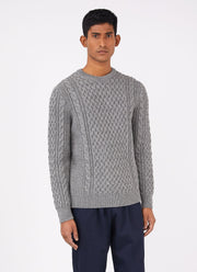 Men's Merino Cable Jumper in Grey Melange