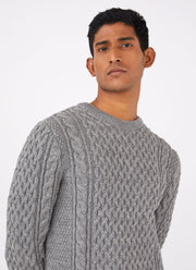 Men's Merino Cable Jumper in Grey Melange