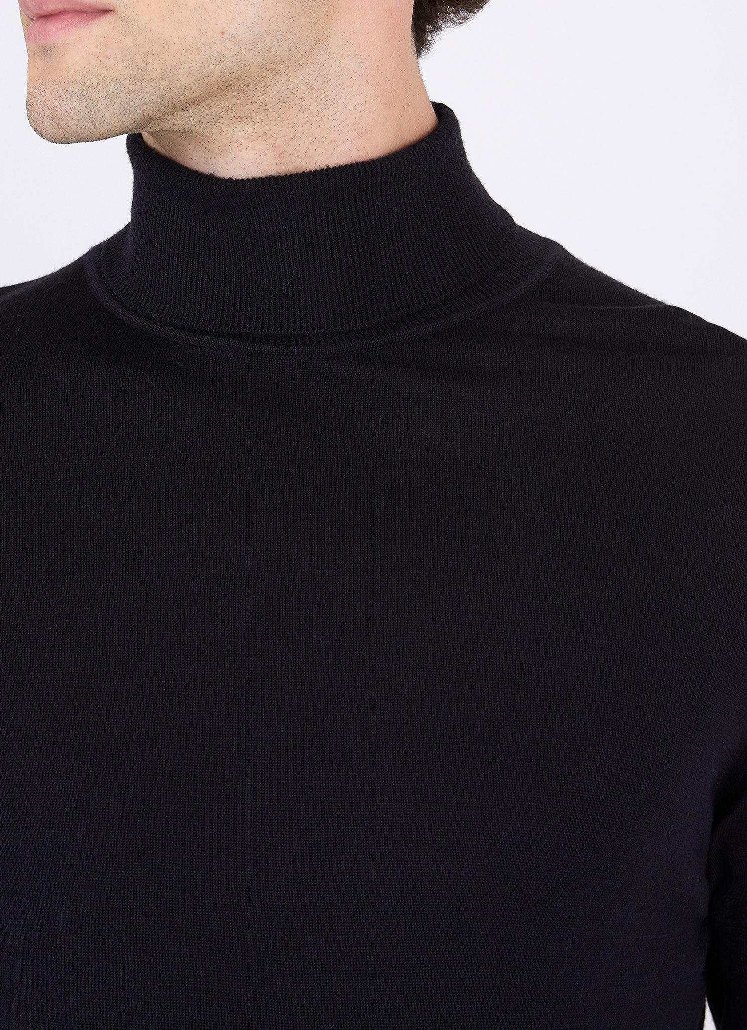 Men's Sea Island Cotton Roll Neck Sweater in Black