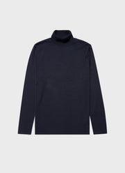 Men's Sea Island Cotton Roll Neck Sweater in Light Navy