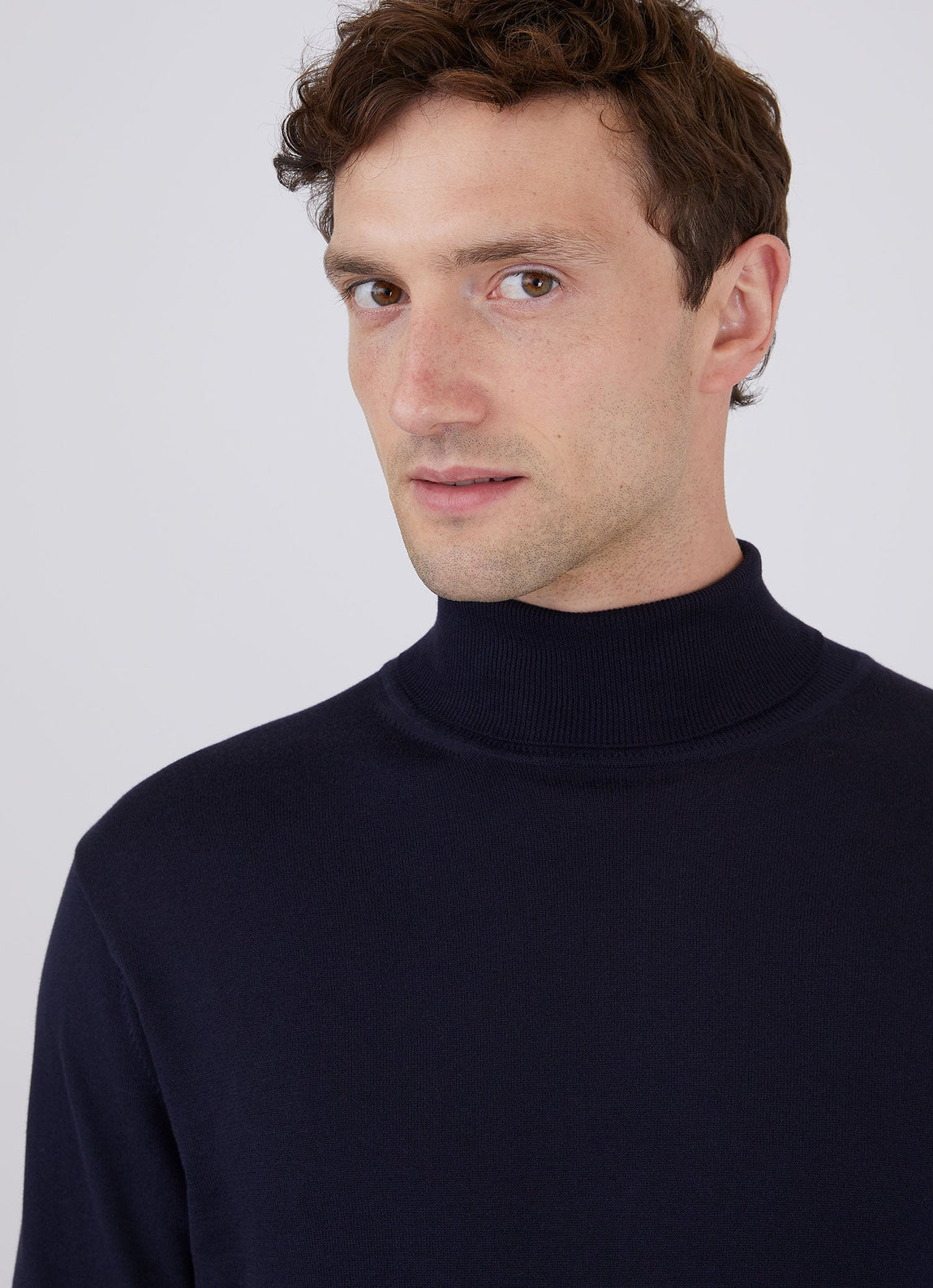 Men's Sea Island Cotton Roll Neck Sweater in Light Navy