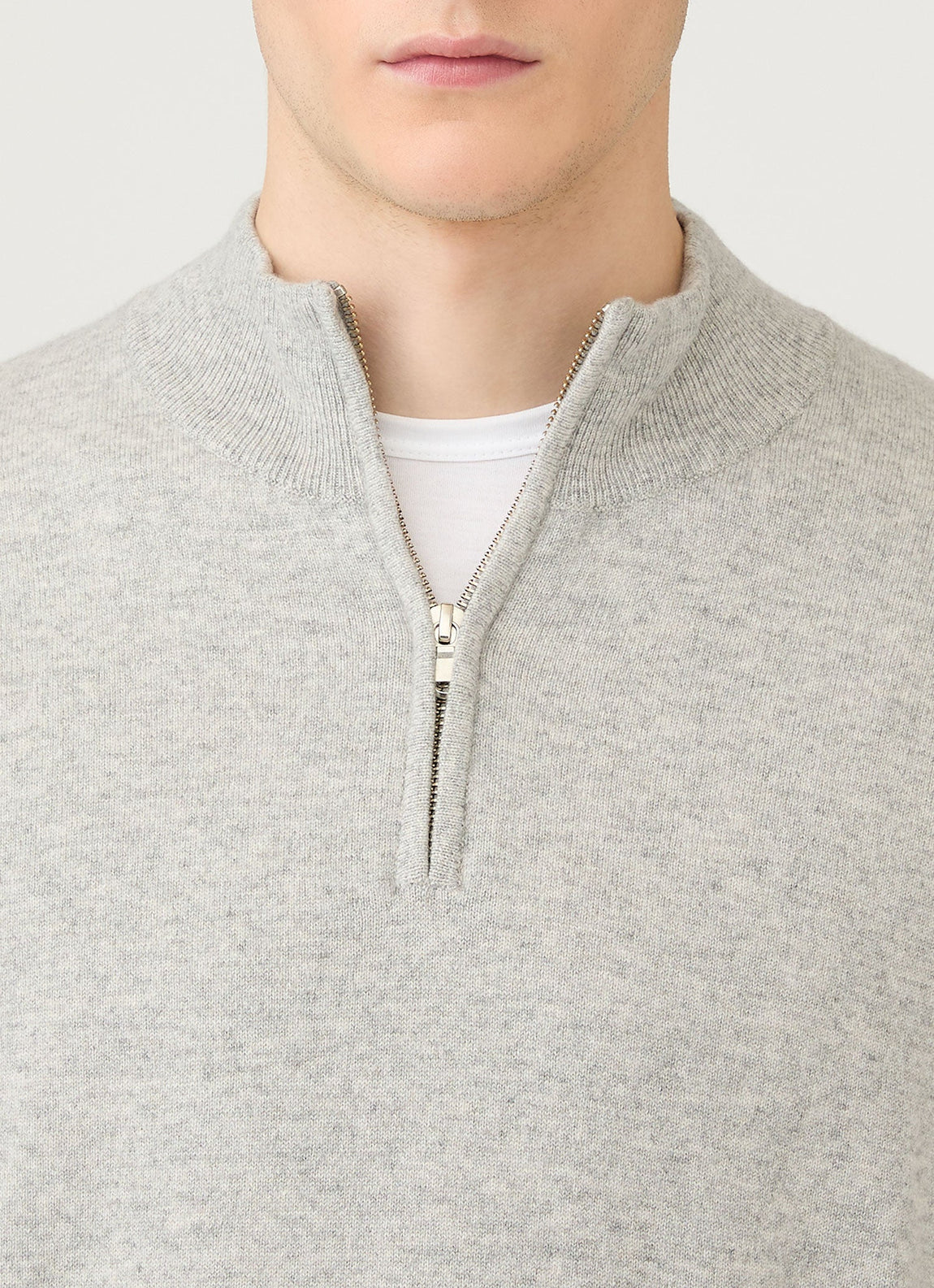 Men's Cashmere Zip Neck Jumper in Grey Melange