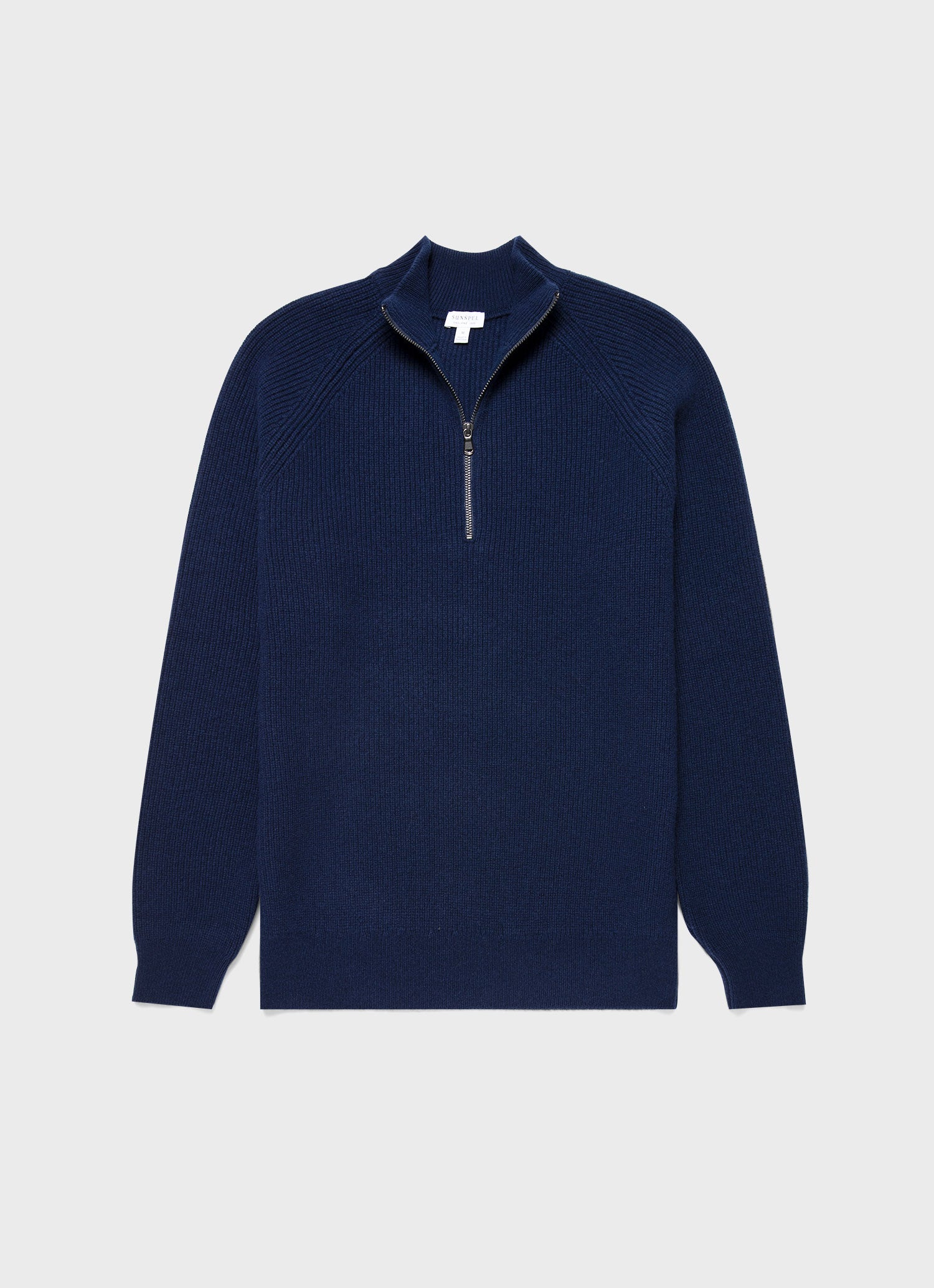 Men's Lambswool Cashmere Zip Neck Jumper in Dark Navy Melange
