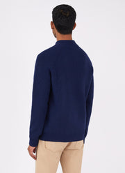 Men's Lambswool Cashmere Zip Neck Jumper in Dark Navy Melange