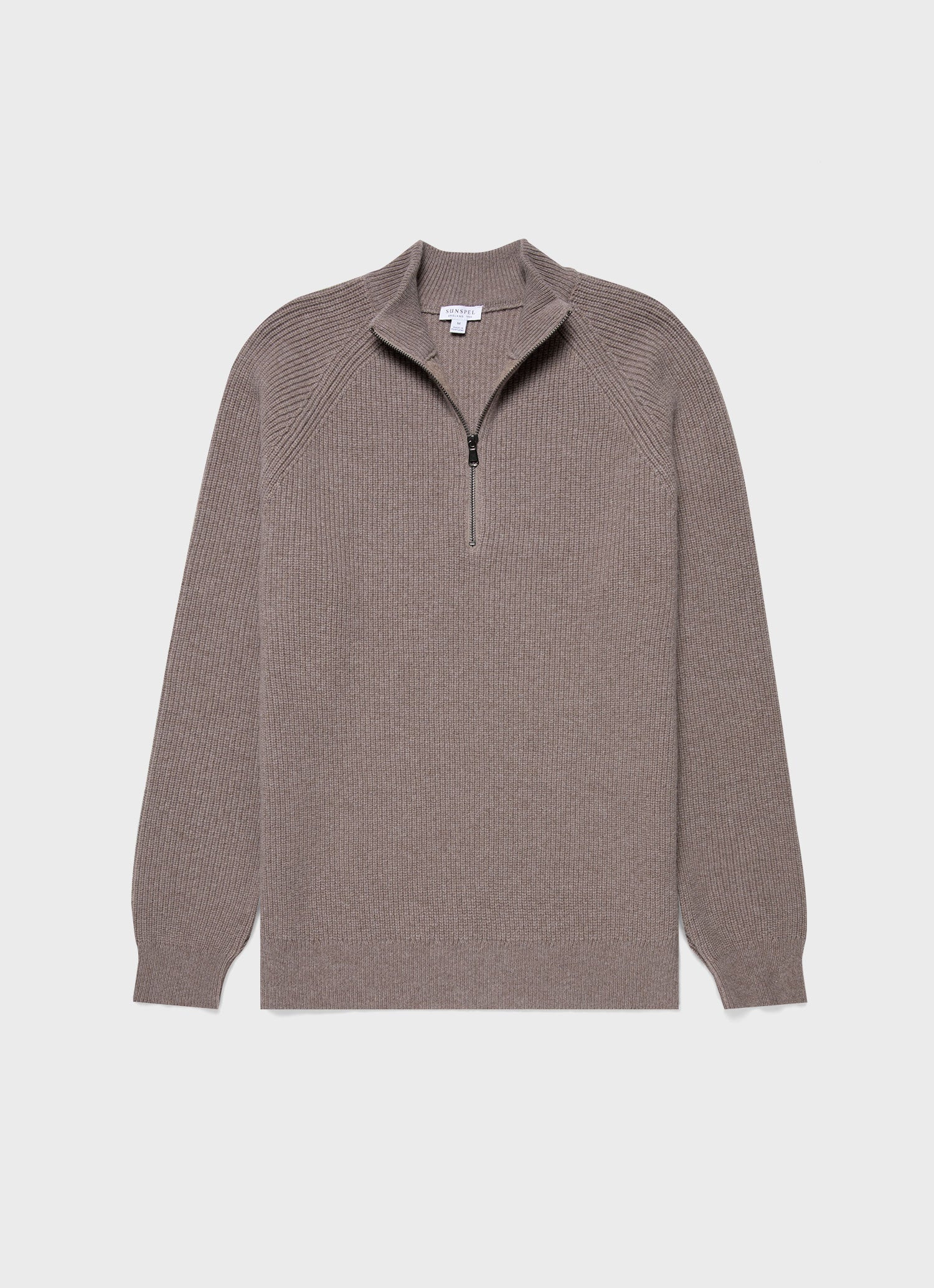 Men's Lambswool Cashmere Zip Neck Jumper in Oatmeal Melange