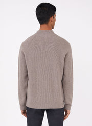 Men's Lambswool Cashmere Zip Neck Jumper in Oatmeal Melange