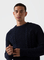 Men's Textured Donegal Jumper in Navy Donegal