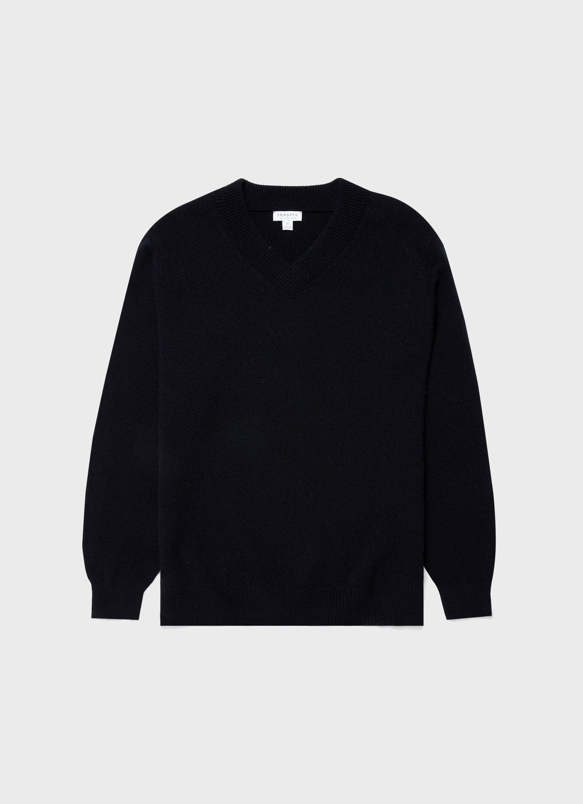 Men's Lambswool V-neck Jumper in Dark Navy Mouline