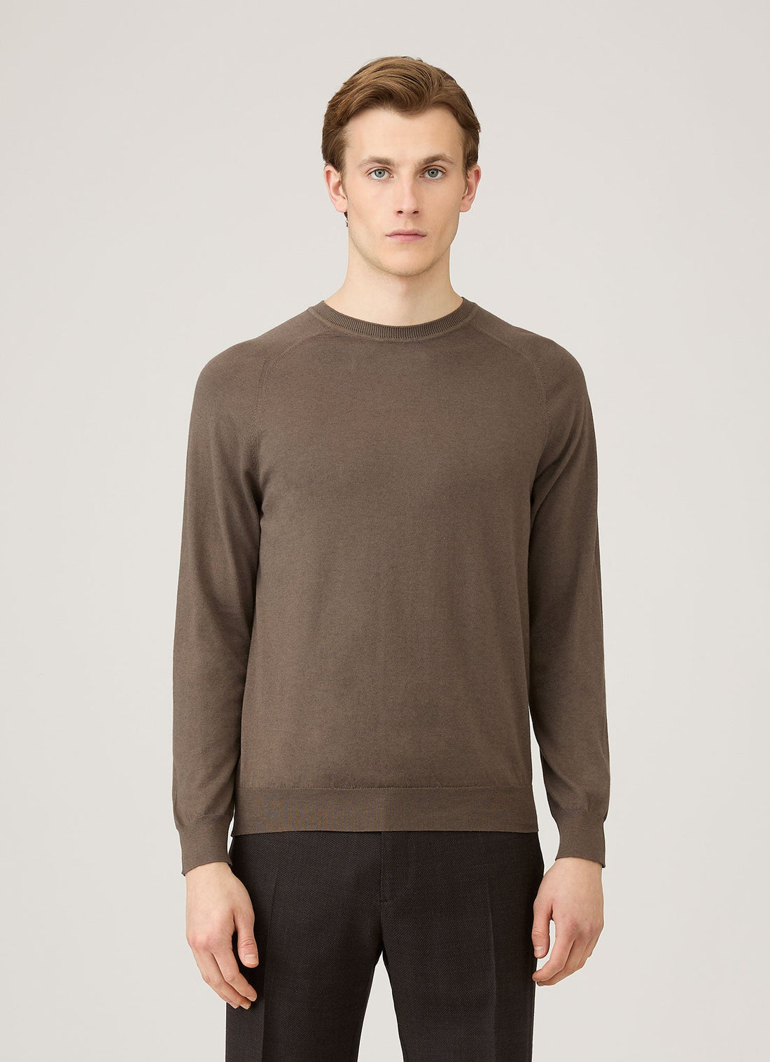 Men's Sea Island Cashmere Crew Neck Jumper in Bark