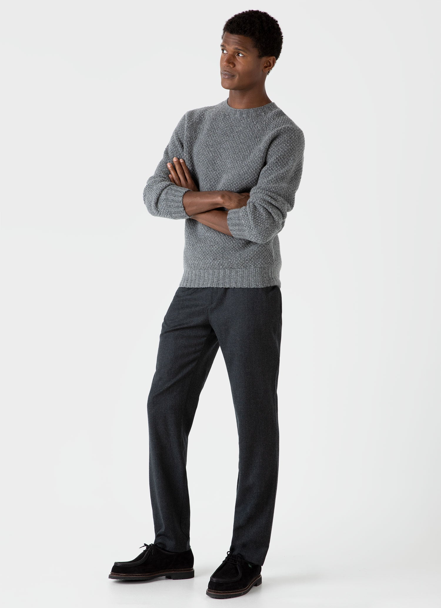 Men's Lambswool Textured Jumper in Mid Grey Twist