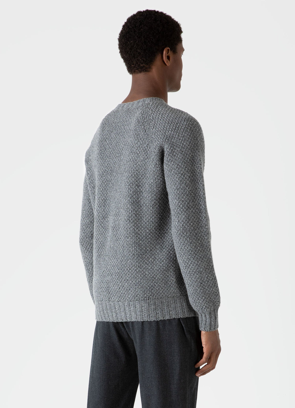 Men's Lambswool Textured Jumper in Mid Grey Twist