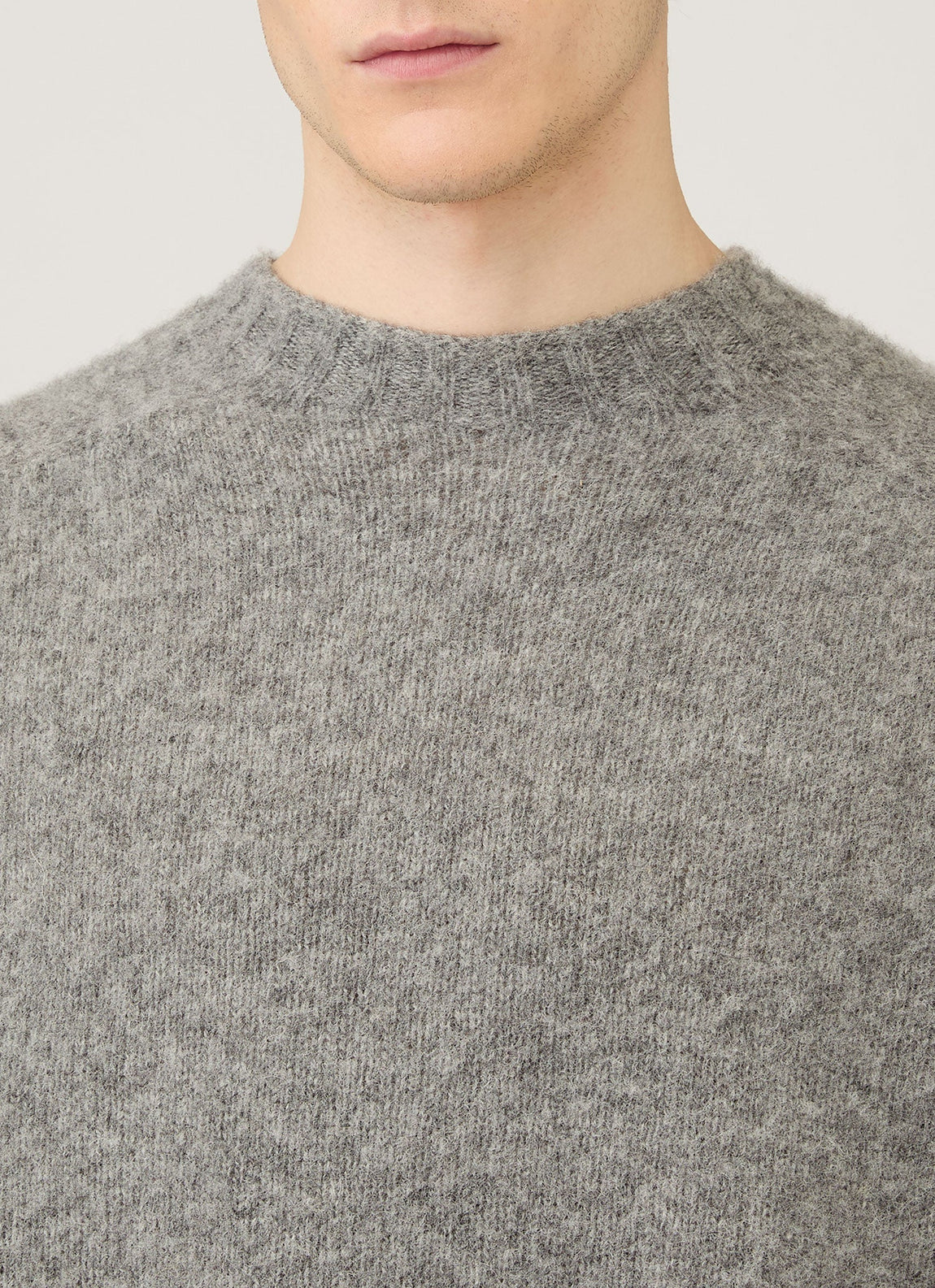 Men's Shetland Crew Neck Jumper in Mid Grey Melange