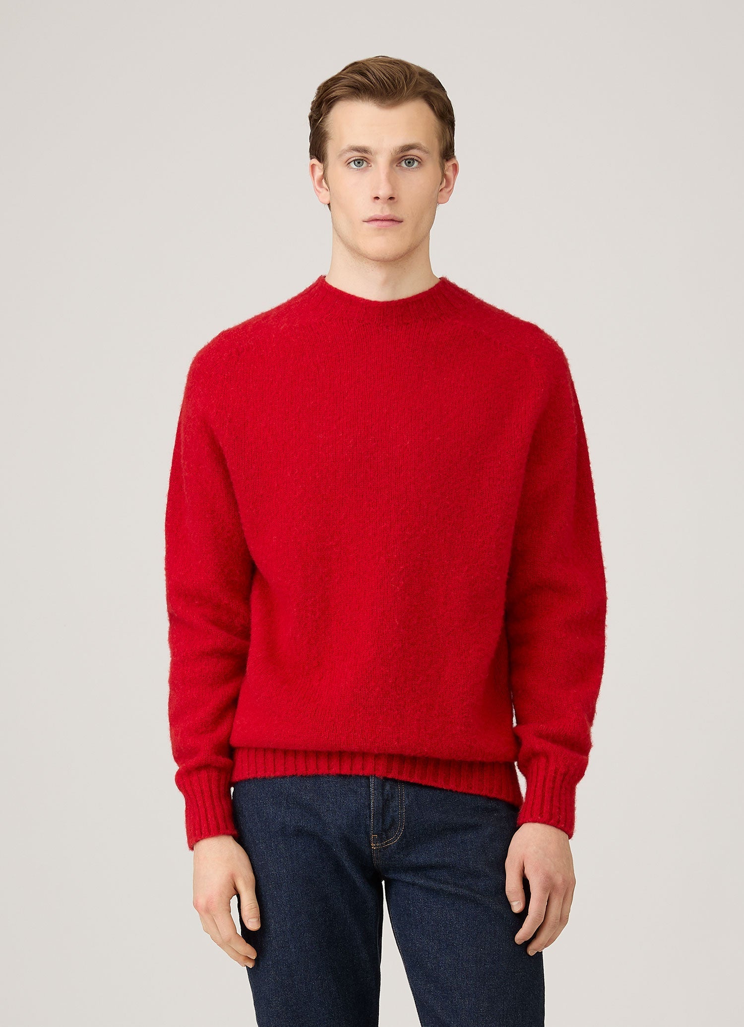 Men's Shetland Crew Neck Jumper in Bright Red