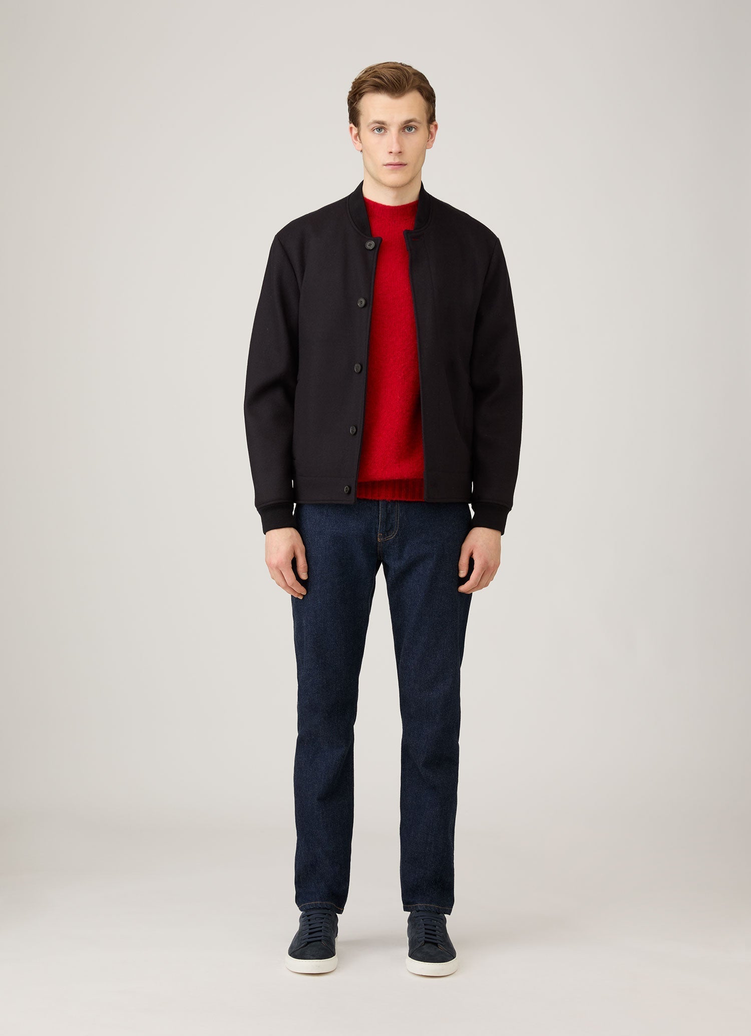 Men's Shetland Crew Neck Jumper in Bright Red