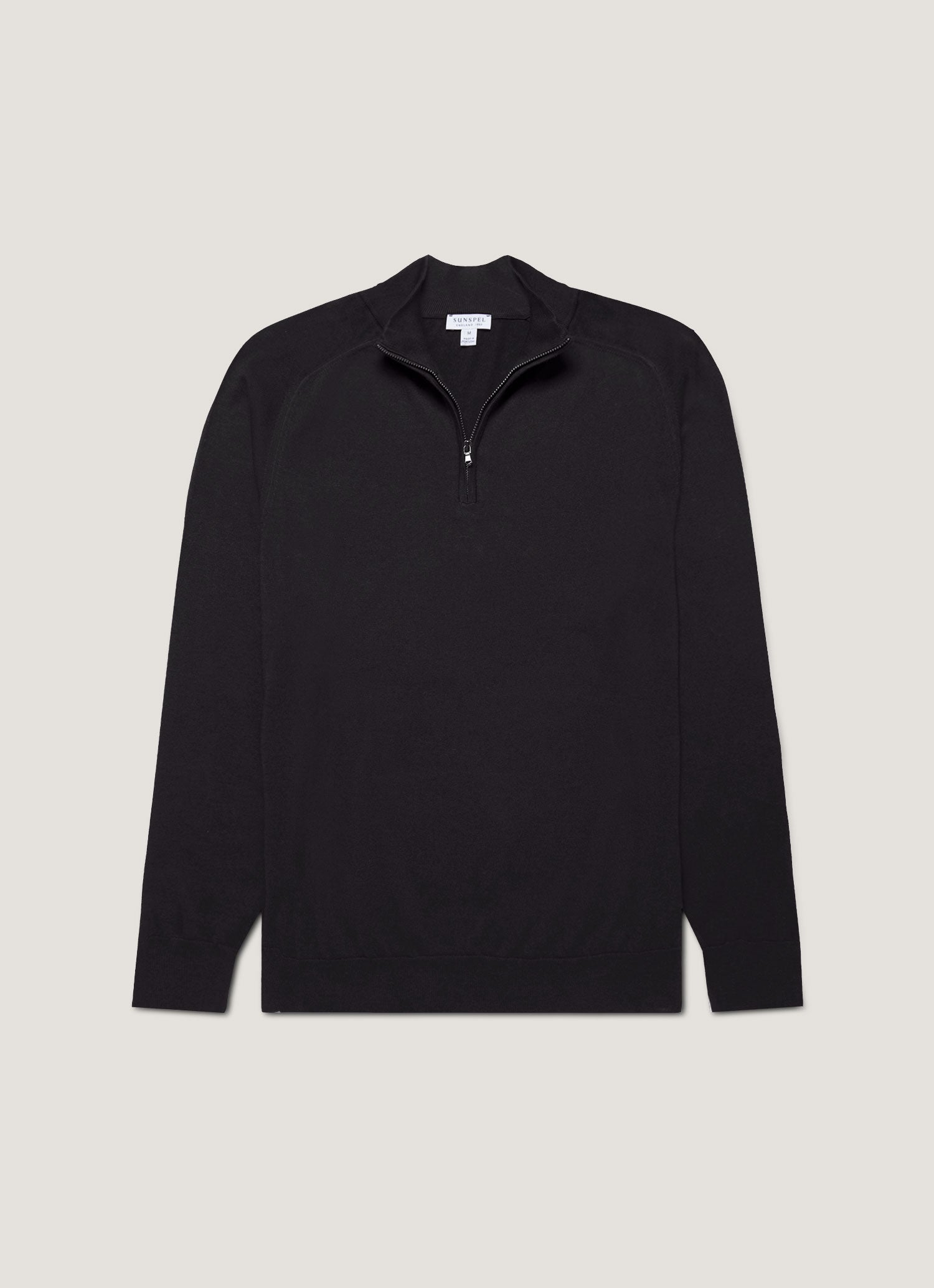 Men's Sea Island Cashmere Half Zip in Black | Sunspel