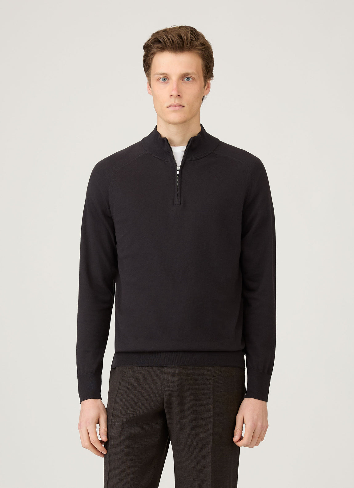 Men's Sea Island Cashmere Half Zip in Black