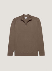 Men's Sea Island Cashmere Half Zip in Bark