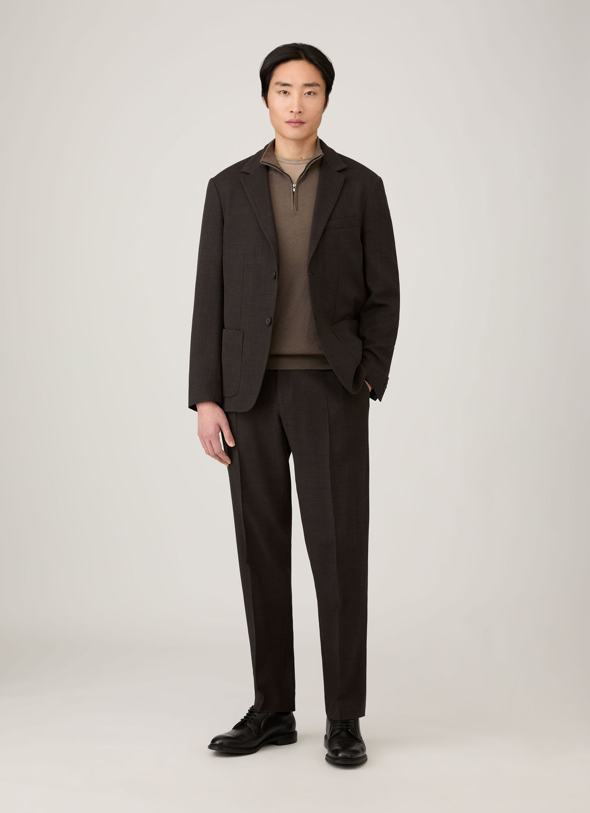 Men's Sea Island Cashmere Half Zip in Bark