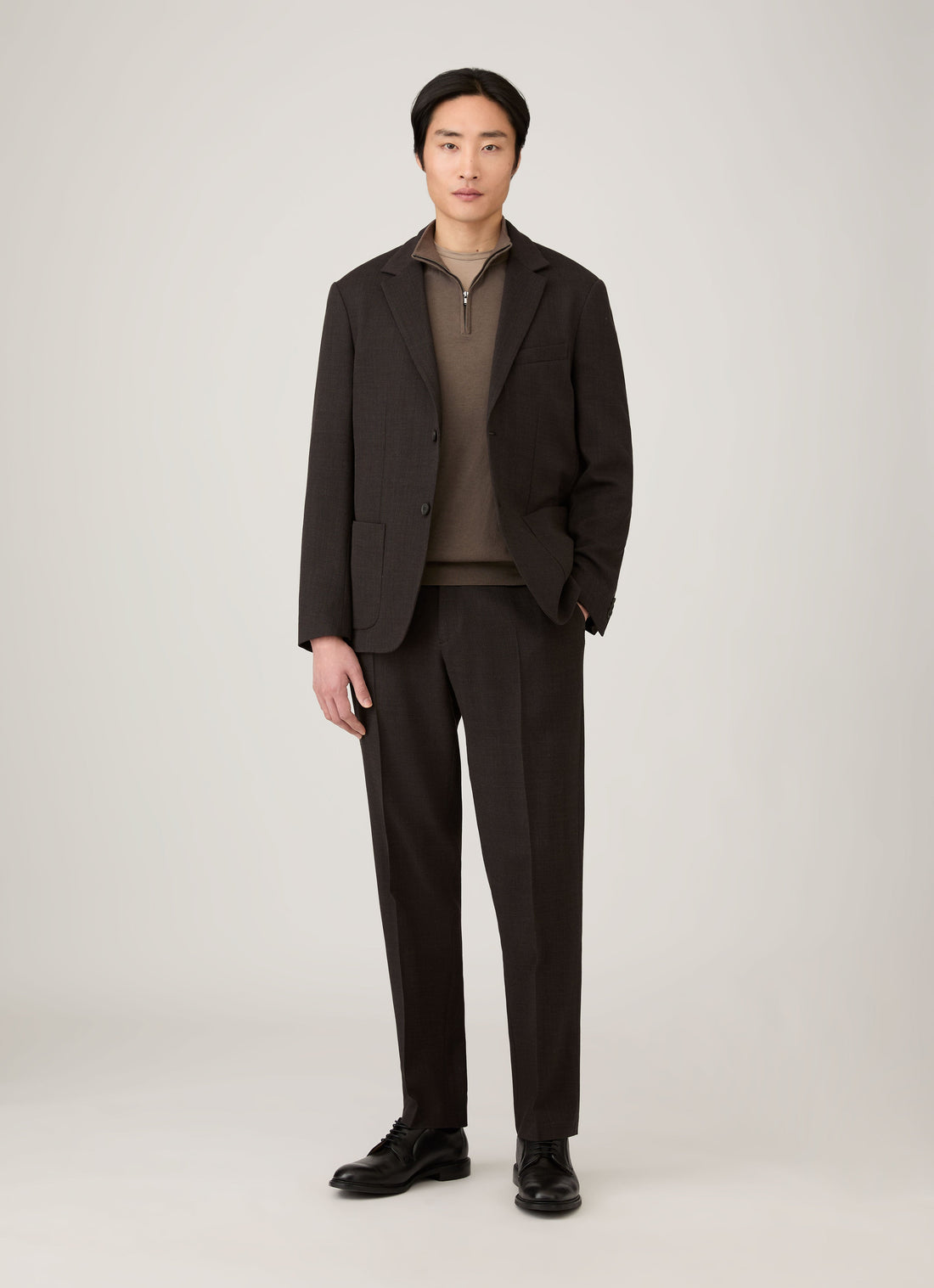 Men's Sea Island Cashmere Half Zip in Bark