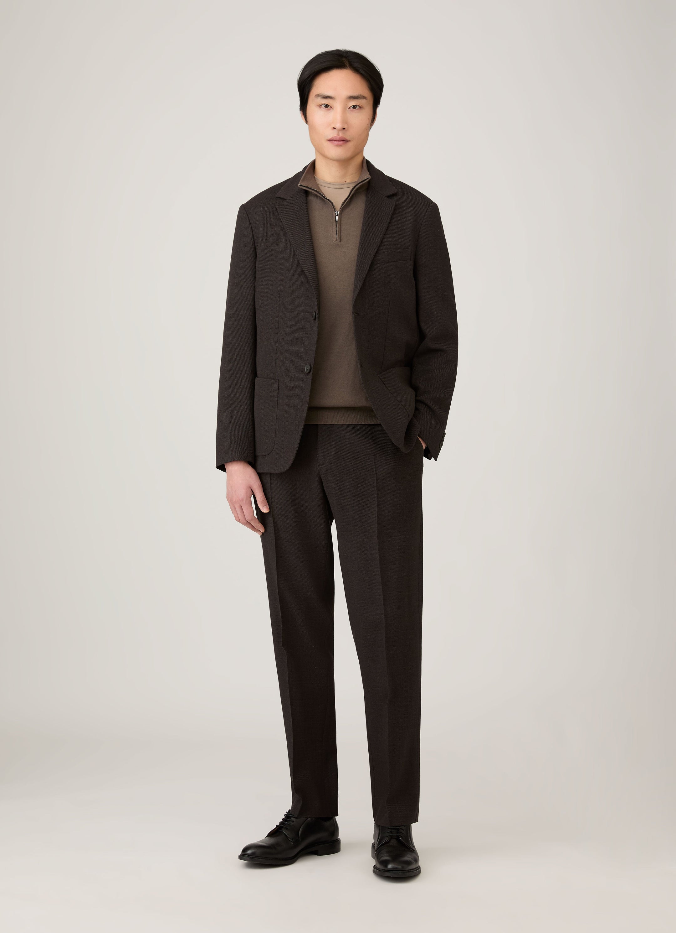 Men's Sea Island Cashmere Half Zip in Bark