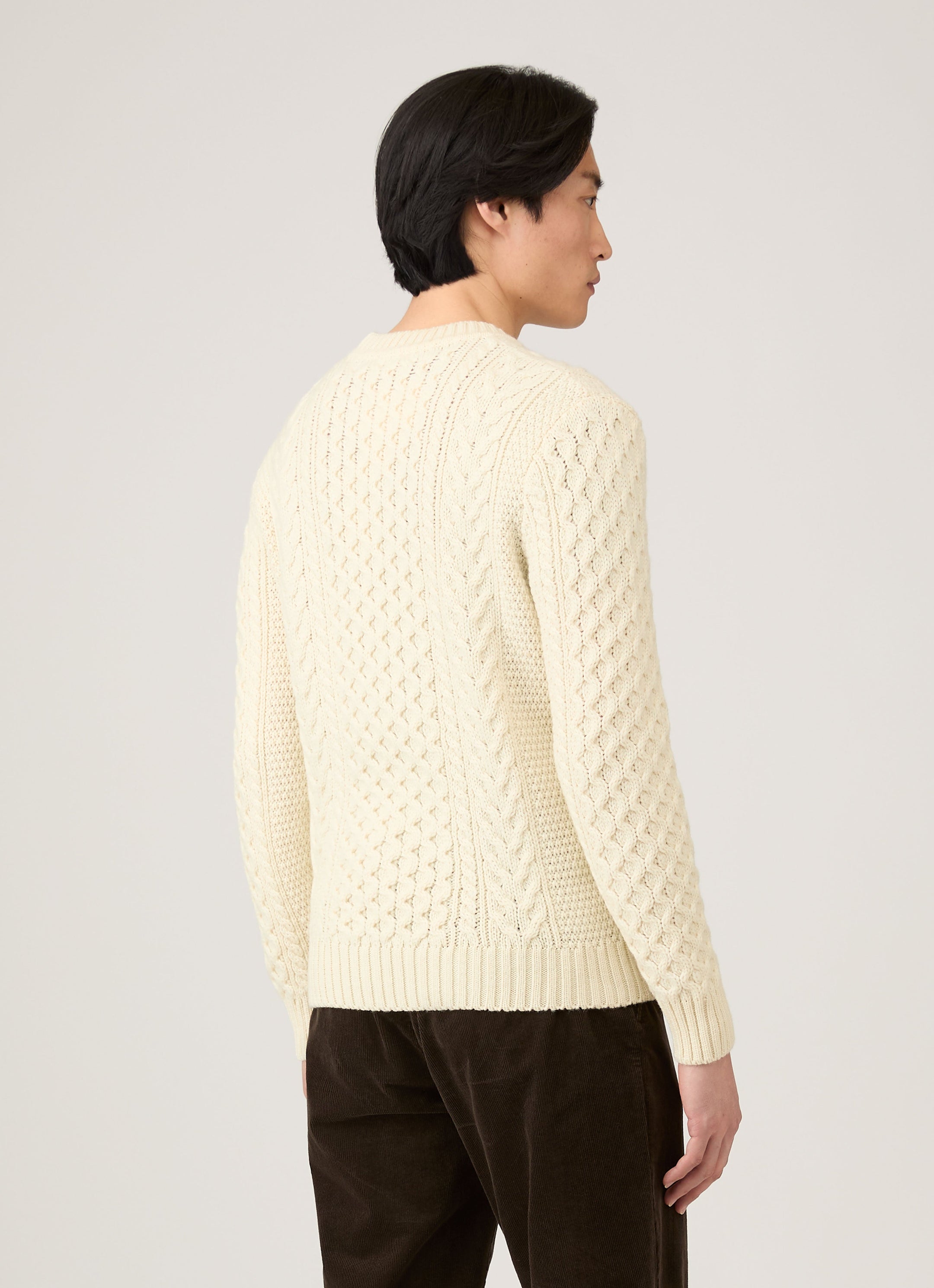Men's Cable Knit Jumper in Ecru
