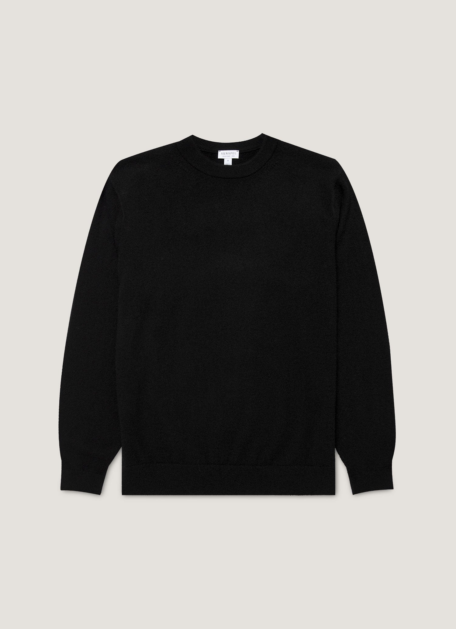 Men's Cashmere Crew Neck Jumper in Black | Sunspel