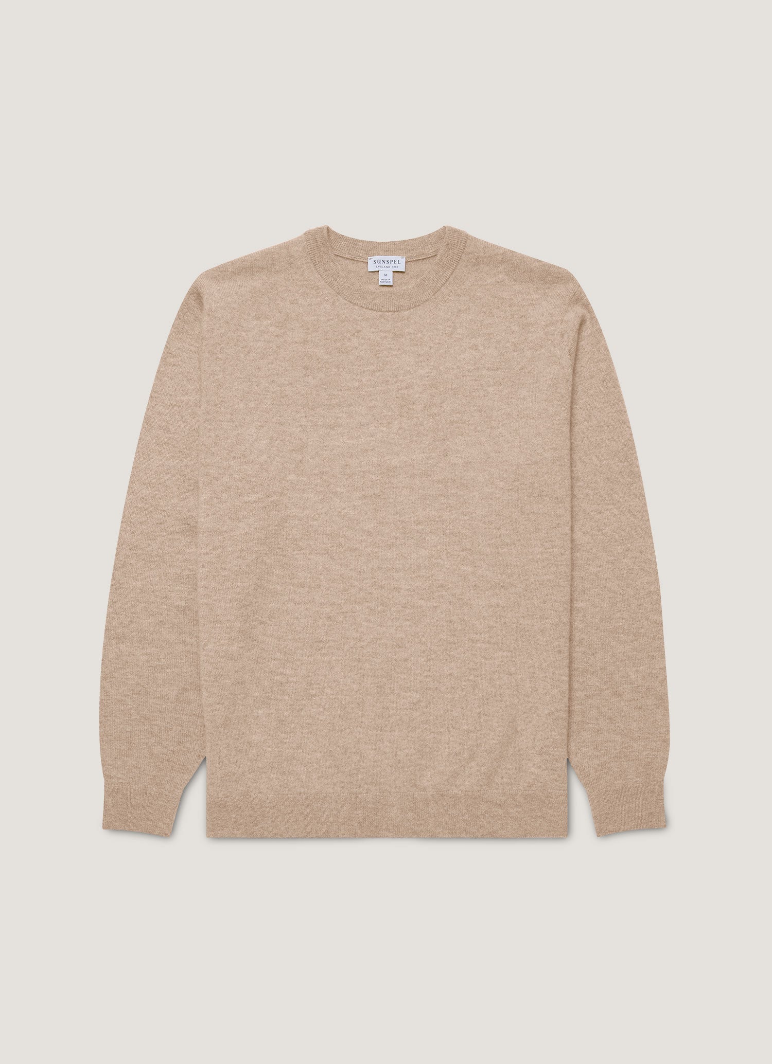 Men's Cashmere Crew Neck Jumper in Oatmeal Melange | Sunspel