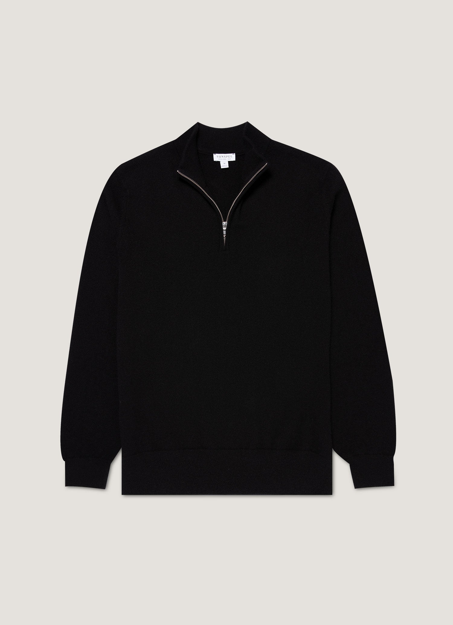 Men's Cashmere Half Zip Jumper in Black | Sunspel