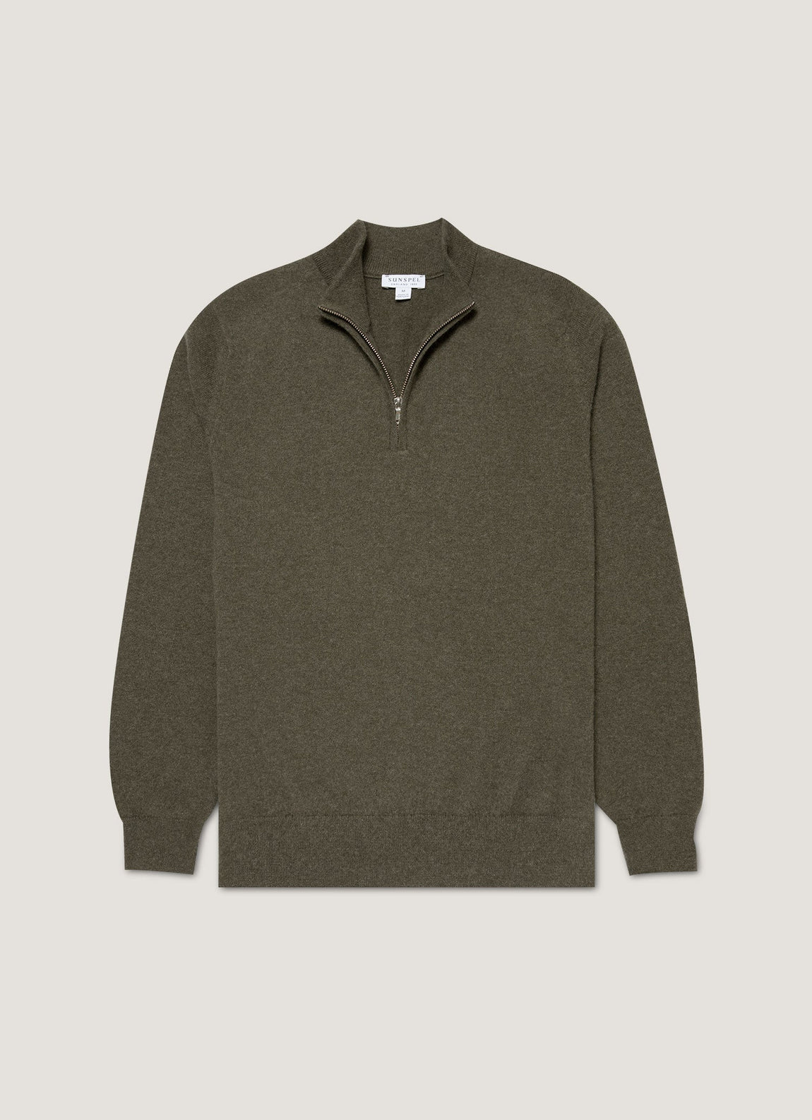 Men's Cashmere Half Zip Jumper in Khaki