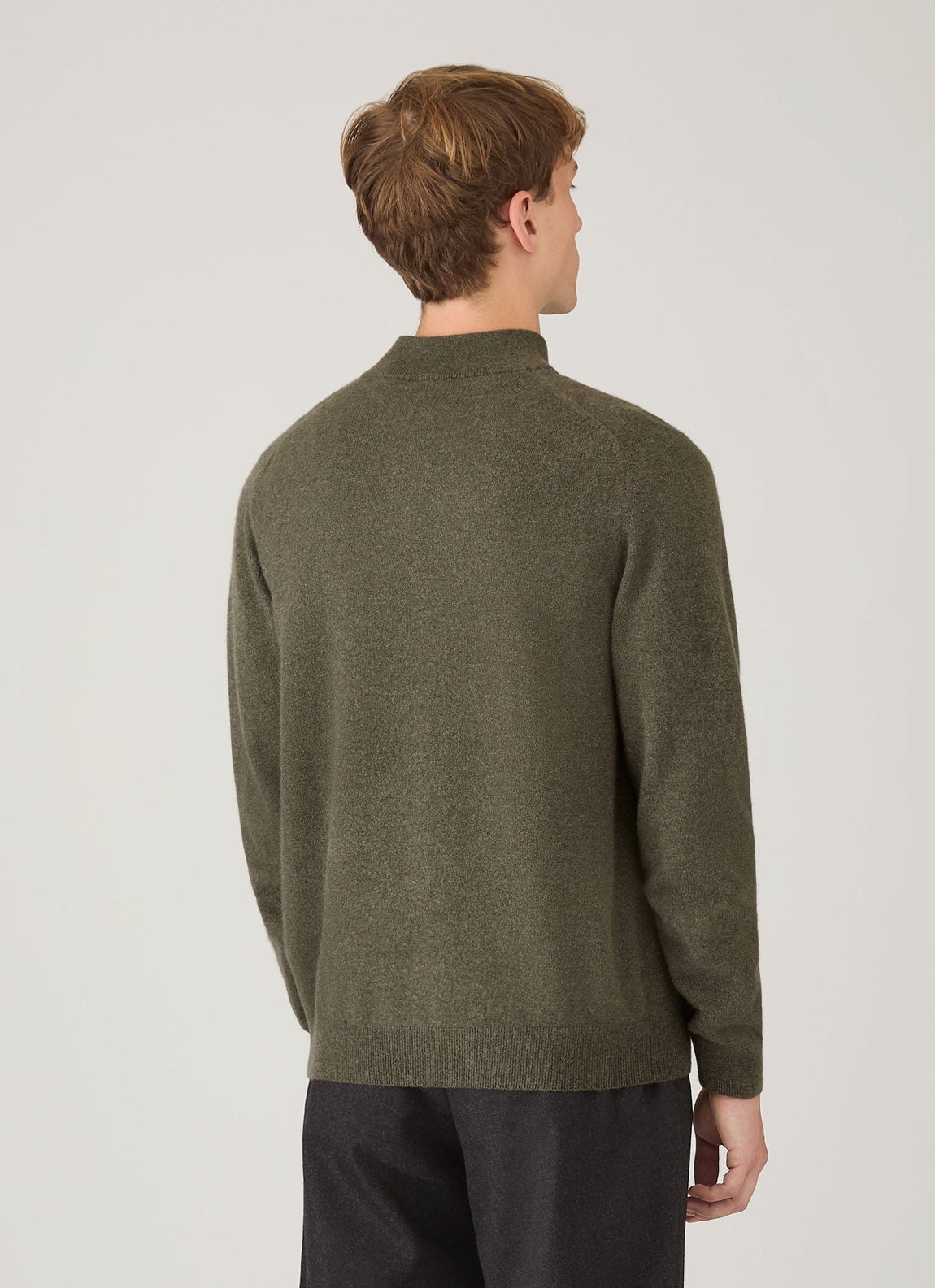 Men's Cashmere Half Zip Jumper in Khaki