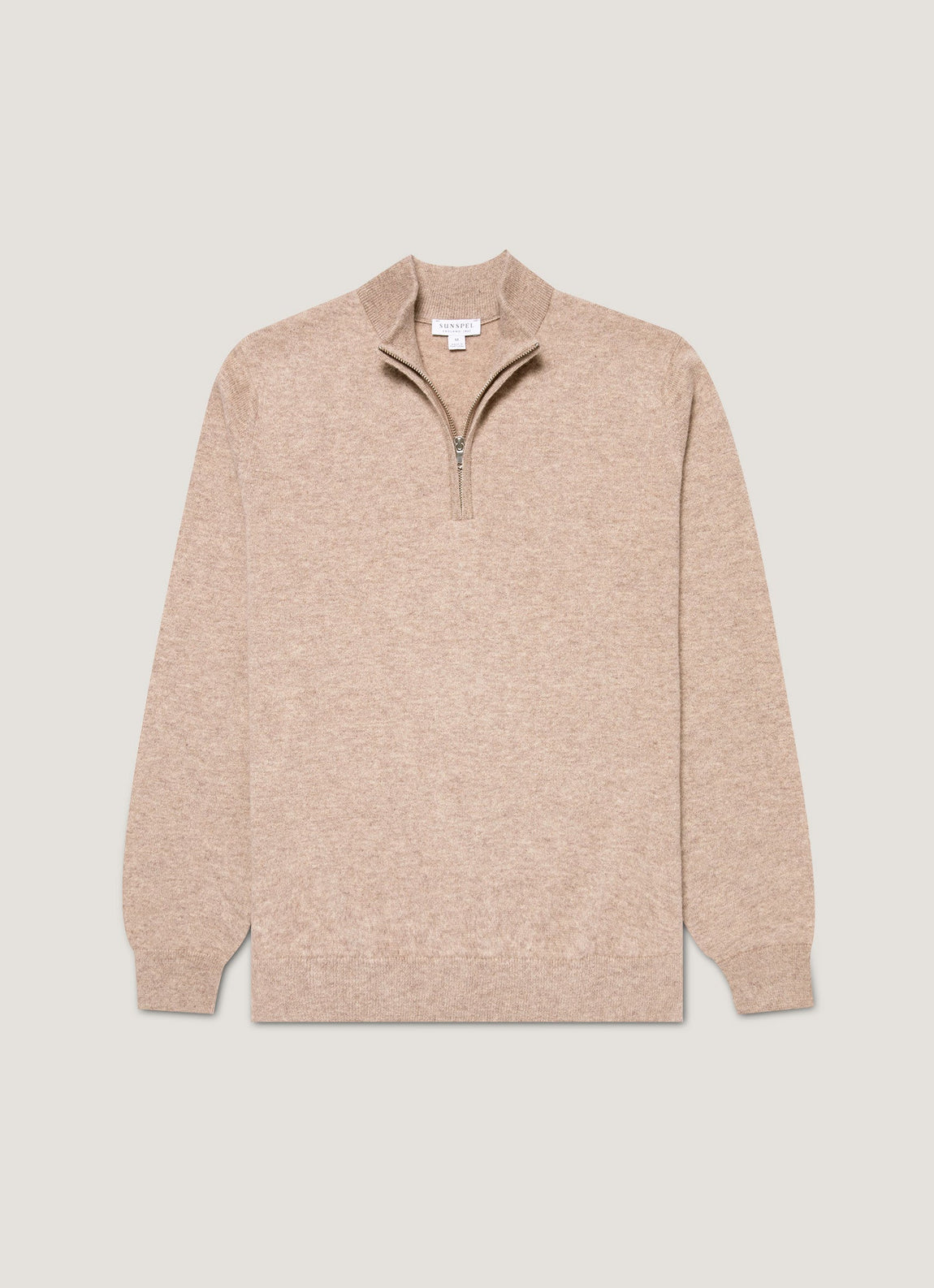 Men's Cashmere Half Zip Jumper in Oatmeal Melange