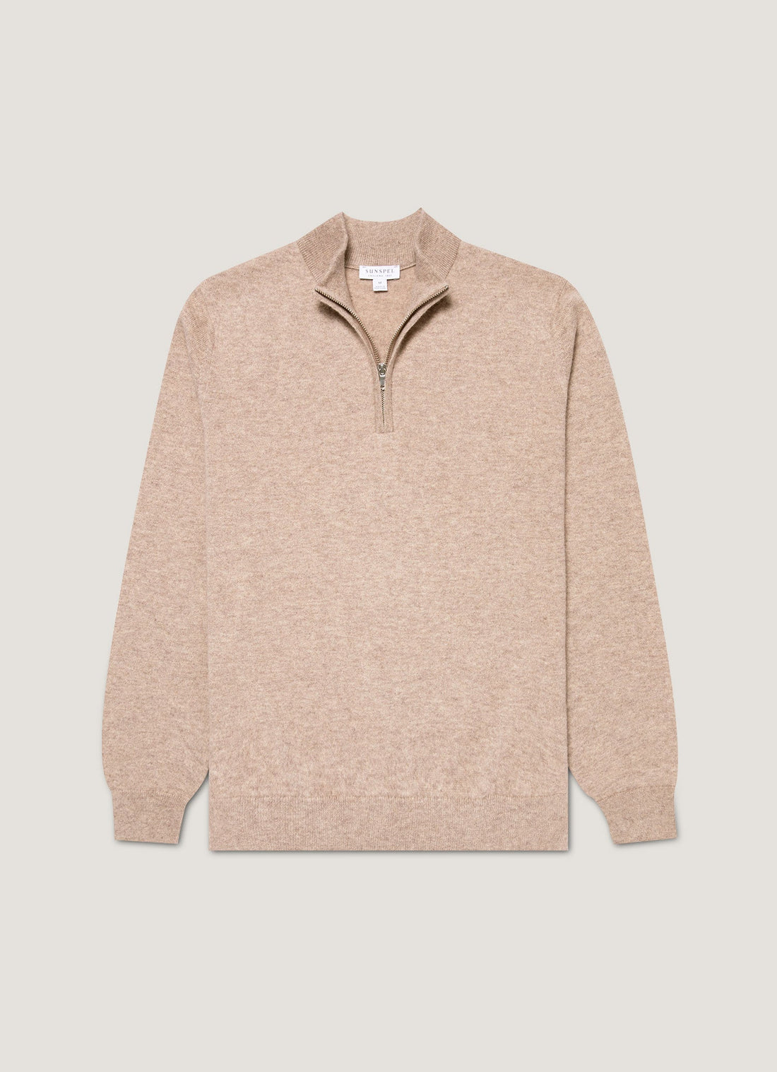 Men's Cashmere Half Zip Jumper in Oatmeal Melange