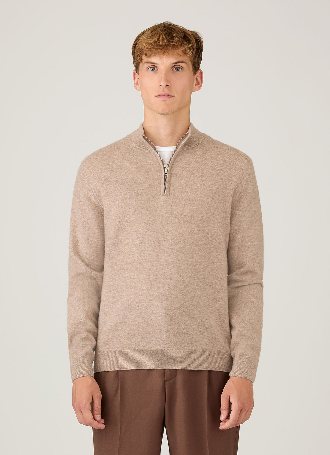 Men's Cashmere Half Zip Jumper in Oatmeal Melange