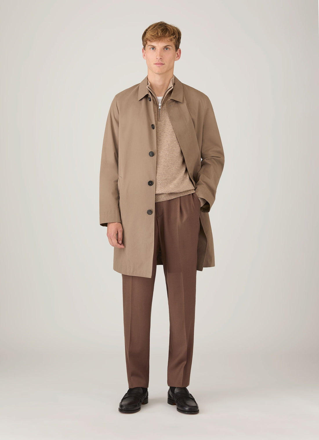 Men's Cashmere Half Zip Jumper in Oatmeal Melange