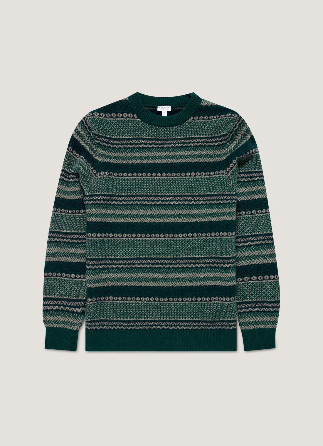 Men's Lambswool Fair Isle Jumper in Holly Green