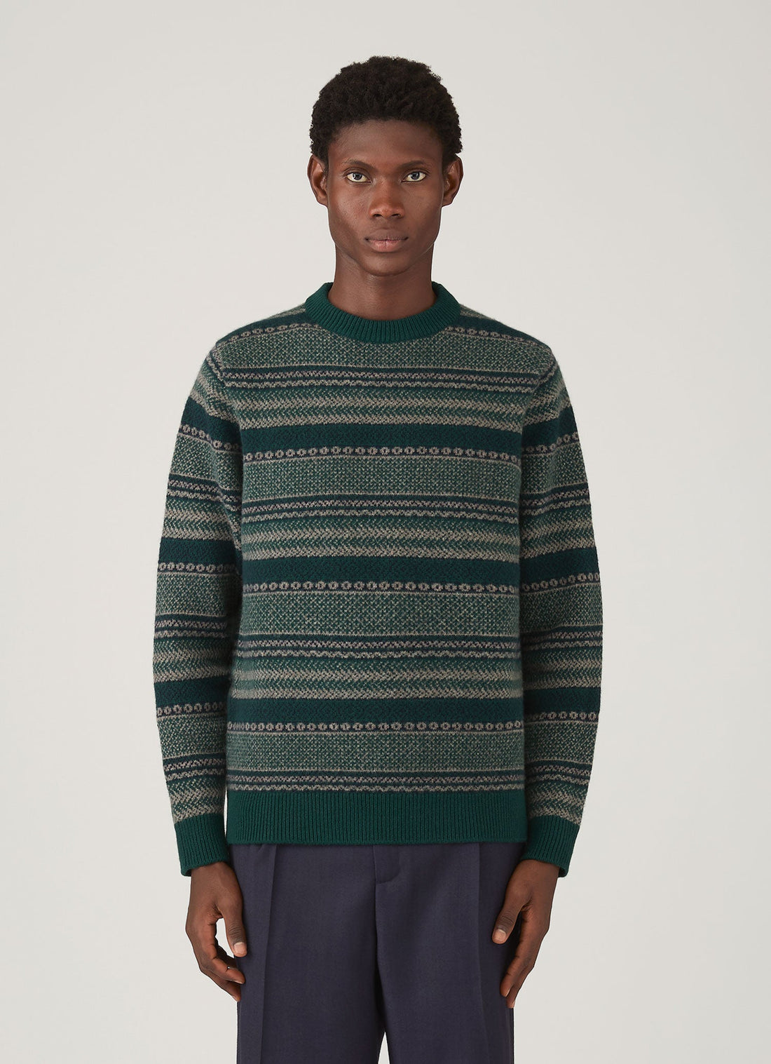 Men's Lambswool Fair Isle Jumper in Holly Green