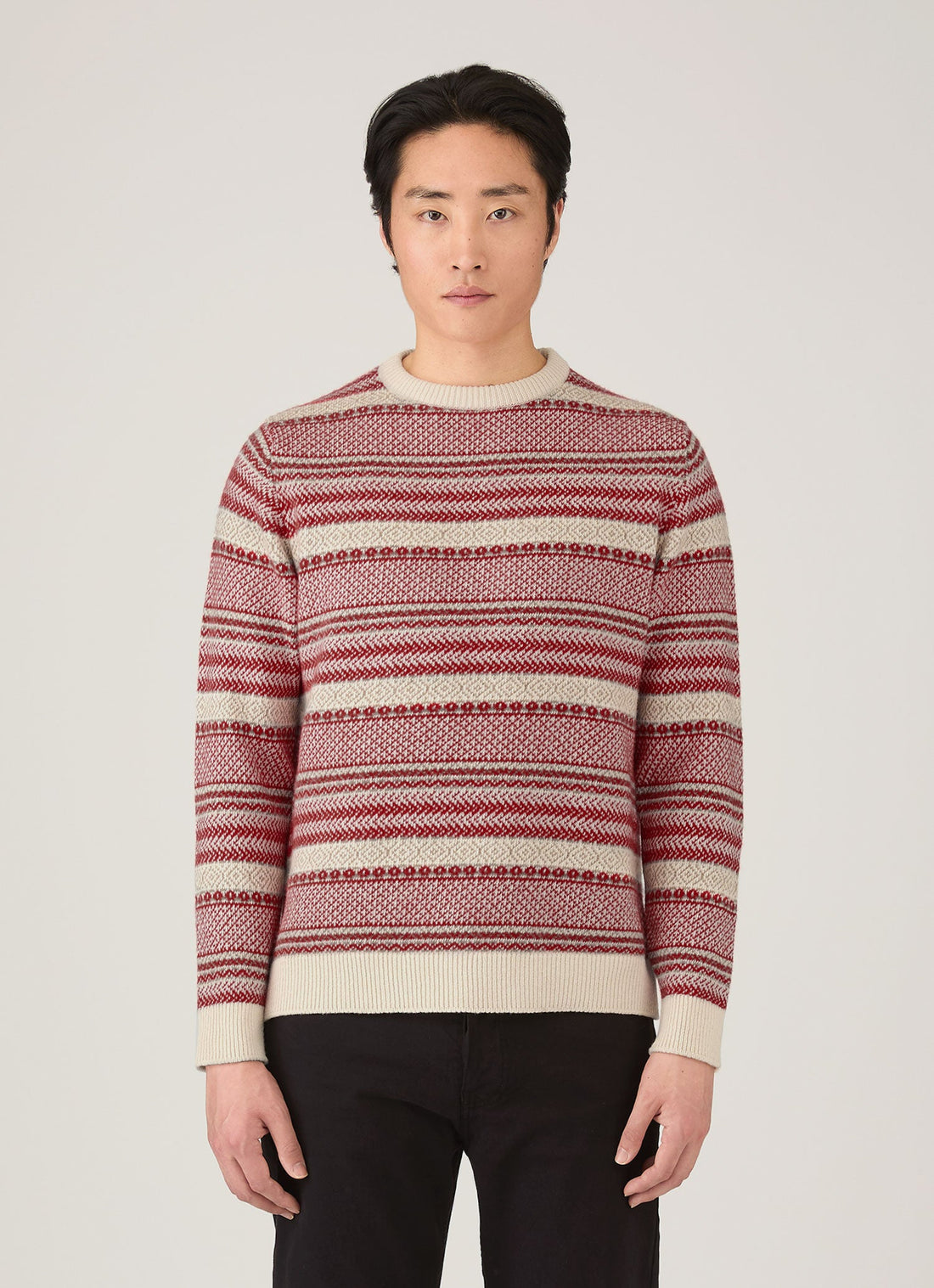 Men's Lambswool Fair Isle Jumper in Bright Red