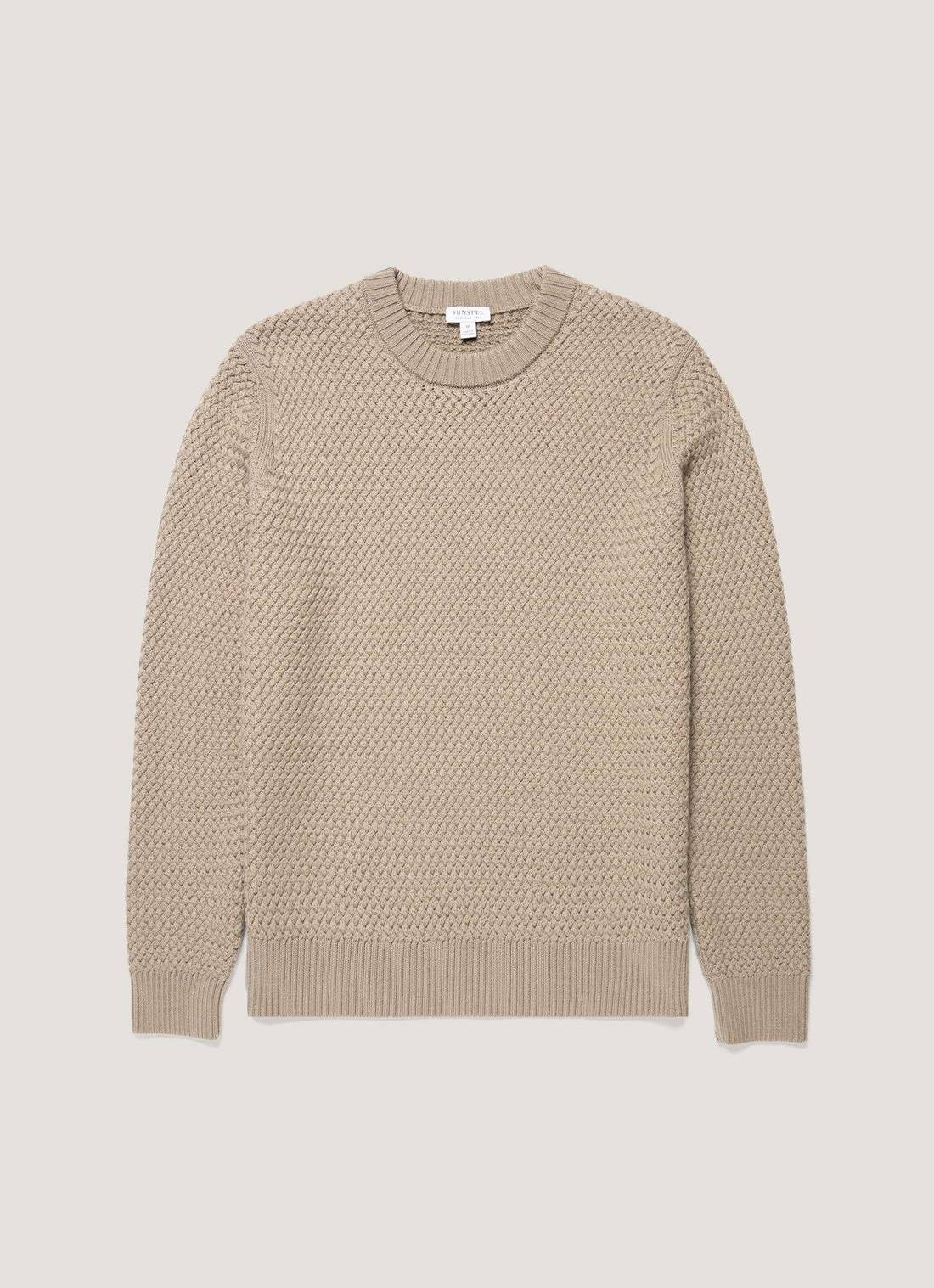 Men's Merino Wool Basketweave Jumper in Stone