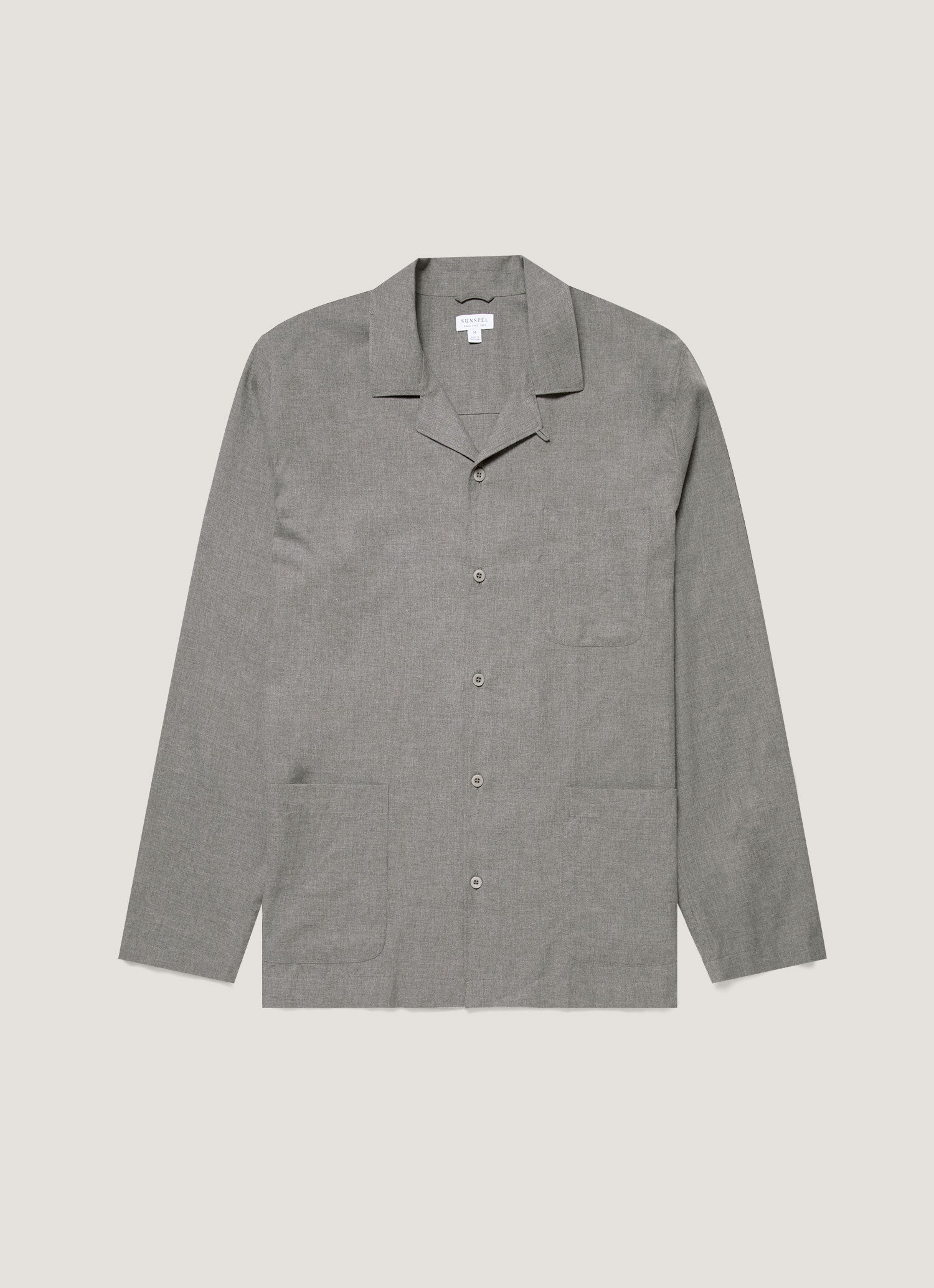 YAECA CONTEMPO｜19SS Pyjama Shirt（L.Gray） Men's Cotton Flannel Pyjama Shirt in Mid Grey Melange | Sunspel