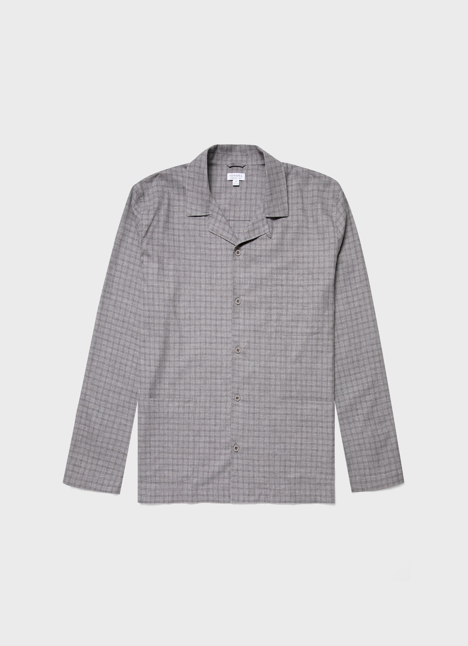 Men's Cotton Flannel Pyjama Shirt in Grey Melange Window Check