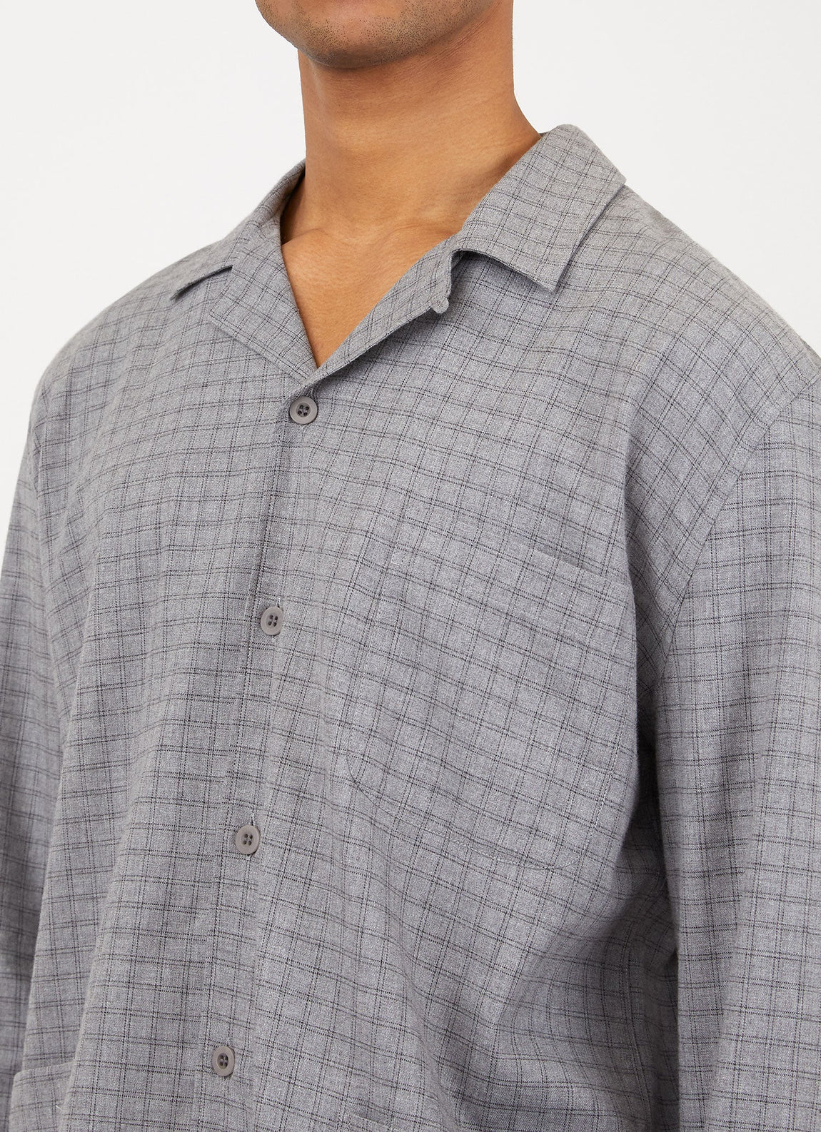 Men's Cotton Flannel Pyjama Shirt in Grey Melange Window Check